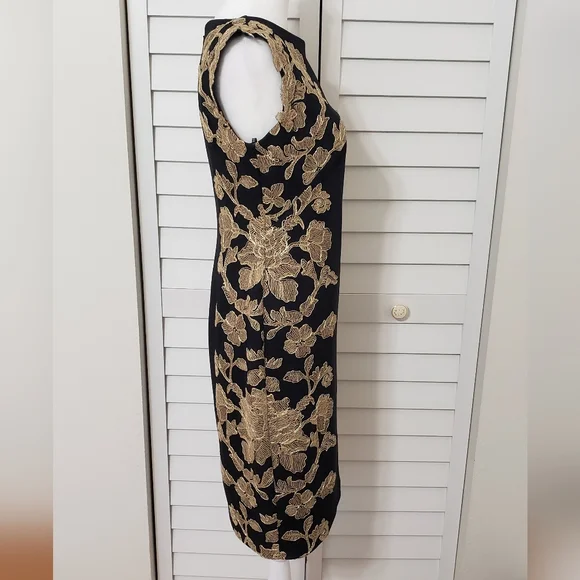 Tadashi Shoji Kami Dress Black & Gold  Knee length Sleeveless Size 6 Petite - Picture 7 of 16